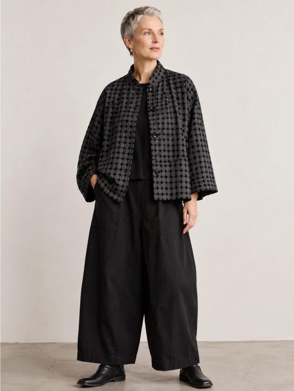 Bryn Walker Woman Black Oversized Baggy Mandarin Collar Jacket SMALL Lagenlook